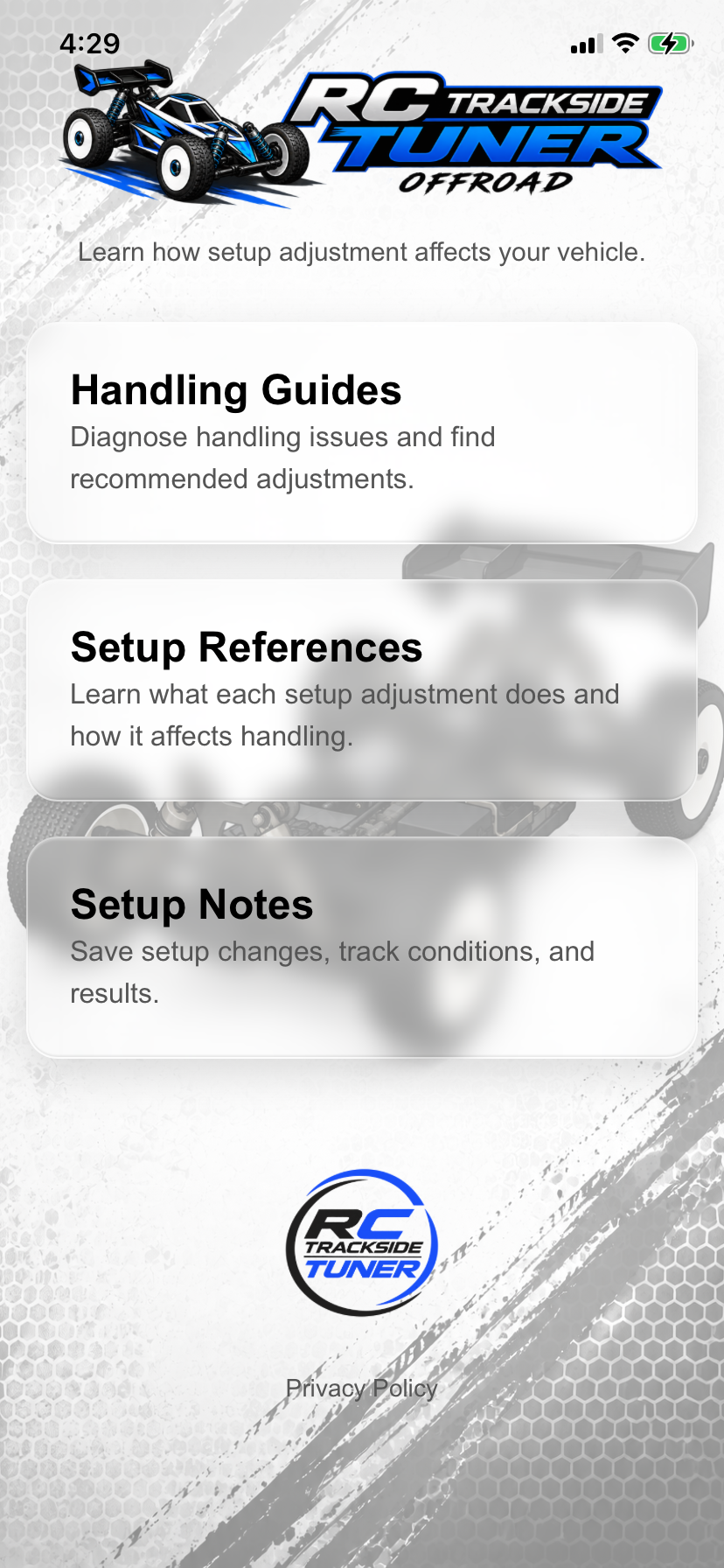 RC Trackside Tuner home screen