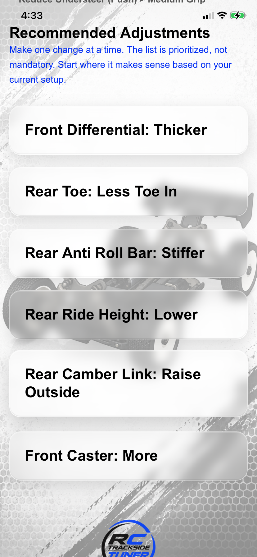 RC Trackside Tuner handling recommendations