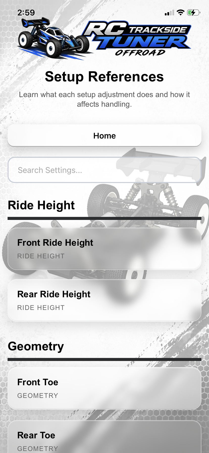 RC Trackside Tuner setup references